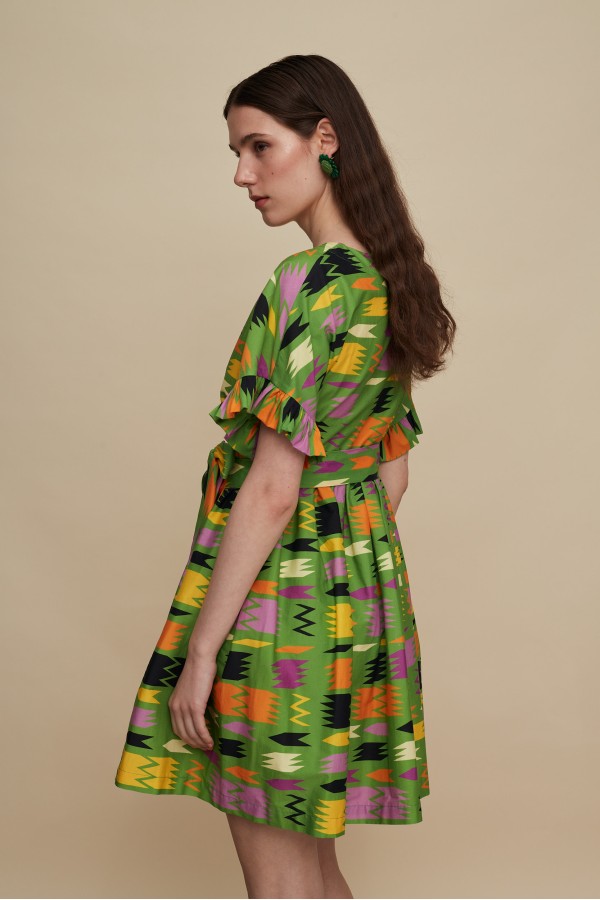 DIKTI MINI DRESS (PATANIA GREEN PRINT)
