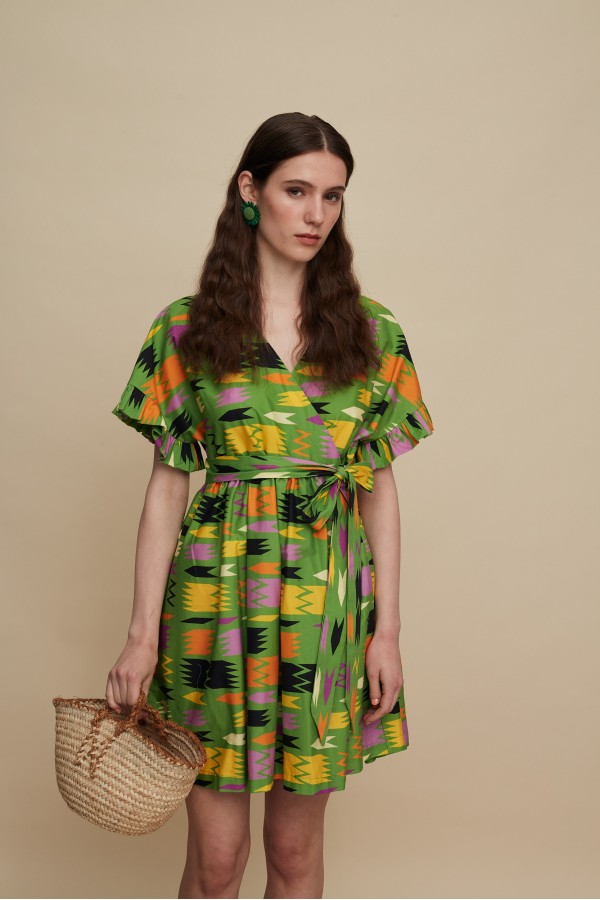 DIKTI MINI DRESS (PATANIA GREEN PRINT)