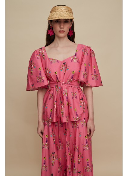 PYRGOS TOP (VIVID PINK BIRD PRINT)