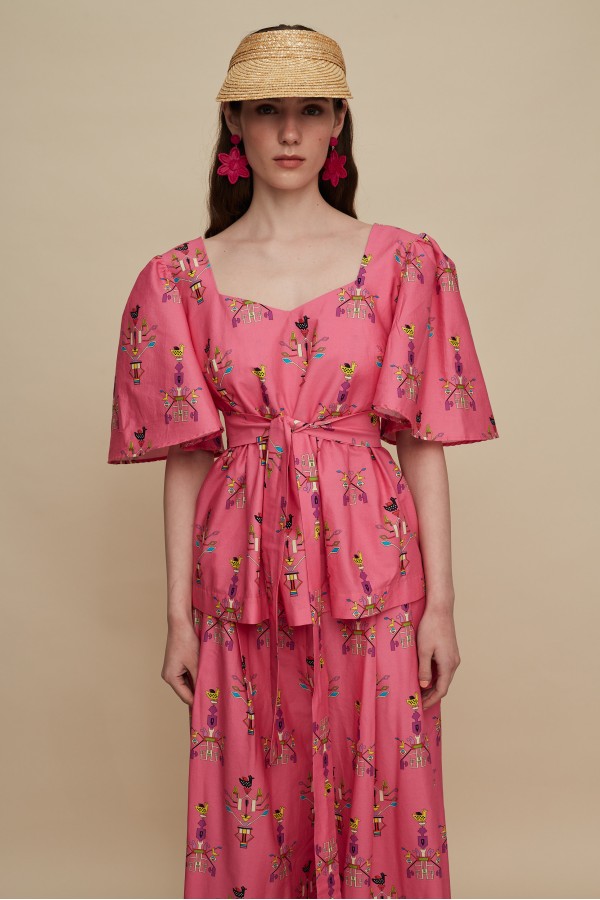 PYRGOS TOP (VIVID PINK BIRD PRINT)