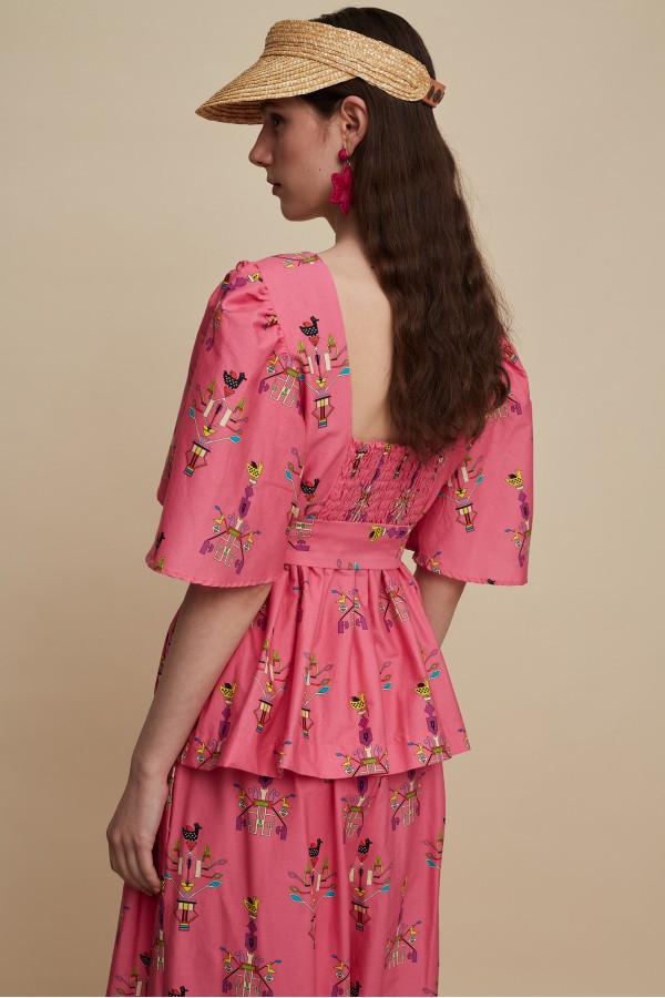 PYRGOS TOP (VIVID PINK BIRD PRINT)