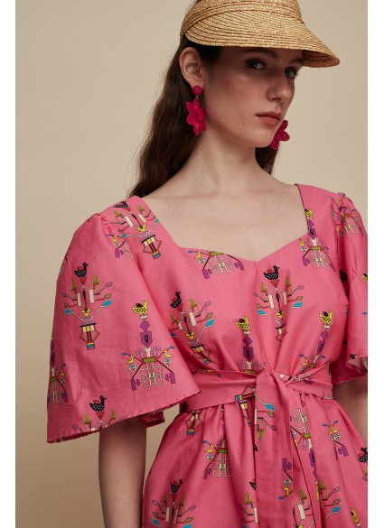 PYRGOS TOP (VIVID PINK BIRD PRINT)