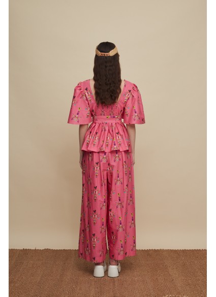 ZONIANA PANTS (VIVID PINK BIRD PRINT)