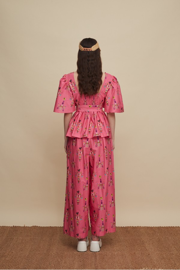 ZONIANA PANTS (VIVID PINK BIRD PRINT)