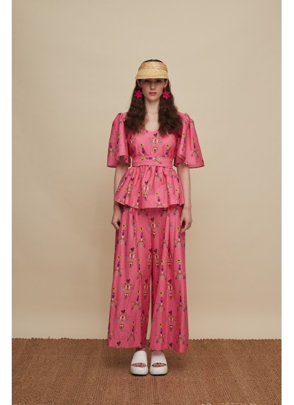 ZONIANA PANTS (VIVID PINK BIRD PRINT)