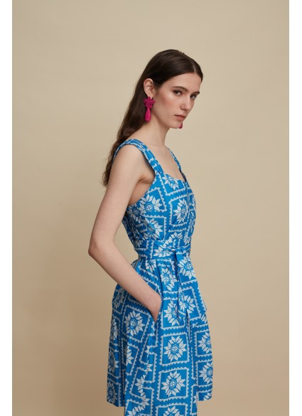 KROUSONAS MINI DRESS (VOURIA WHITE/BLUE PRINT)