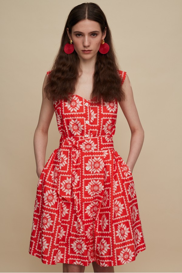 KROUSONAS MINI DRESS (VOURIA WHITE/BLUE PRINT)