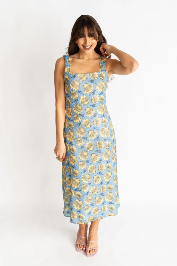 Yellow Scallop Glam Backless Dress