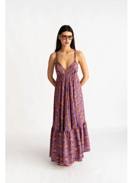 Colorful Fan Backless Dress
