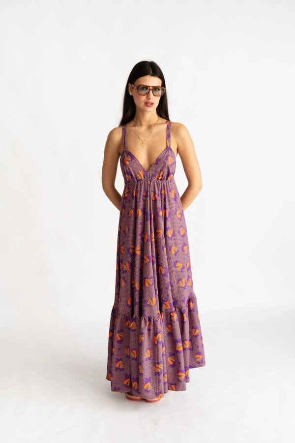 Colorful Fan Backless Dress