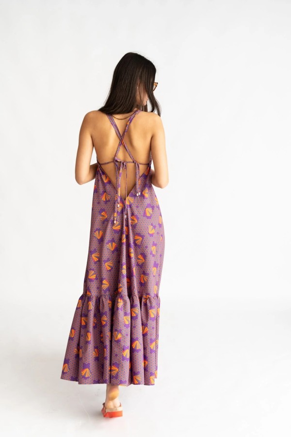 Colorful Fan Backless Dress