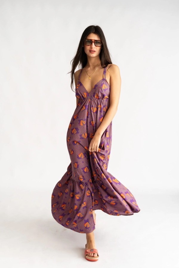 Colorful Fan Backless Dress
