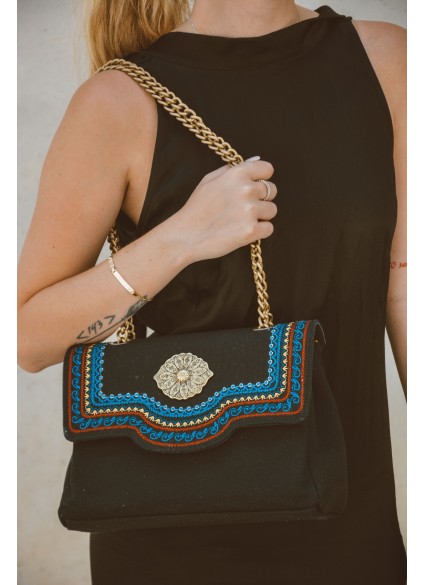 Kalliroi Embroidery Shoulder Bag - Black