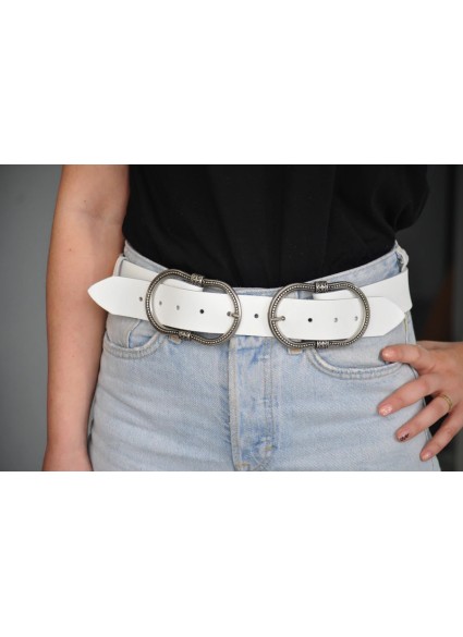 Infinity Leather Belt- White