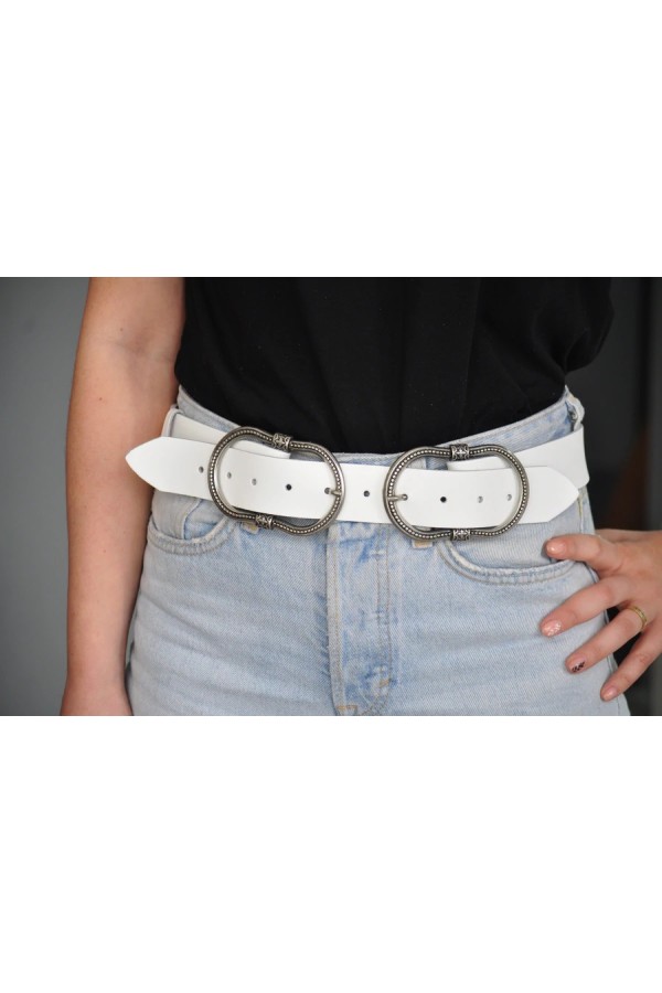 Infinity Leather Belt- White