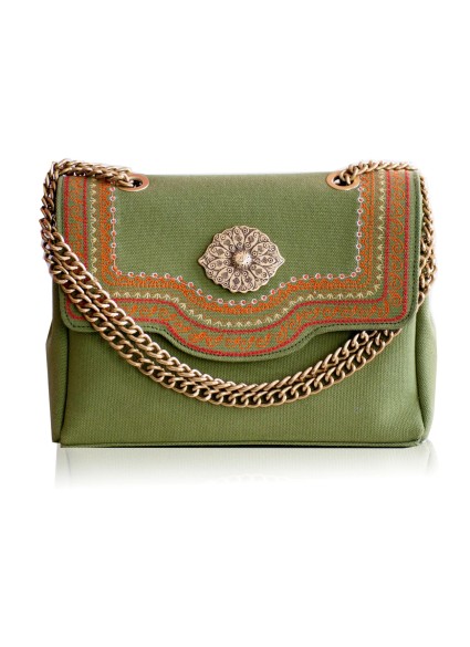 Kalliroi Embroidery Shoulder Bag - Green