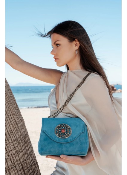 Amelie Suede Shoulder Bag - Ocean Blue