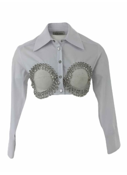 Milkwhite Cropped Shirt With Crystals White 