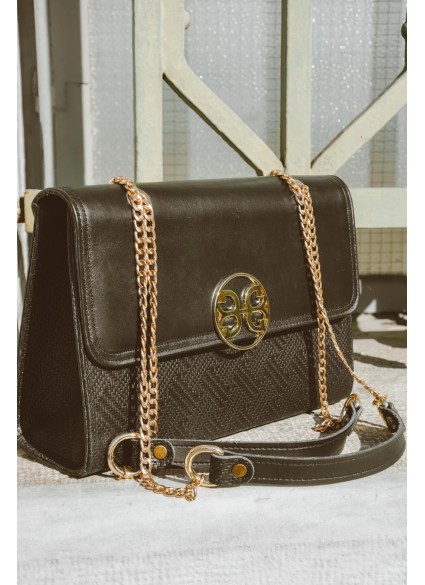 Emilia Leather Shoulder Bag - Black Stamped